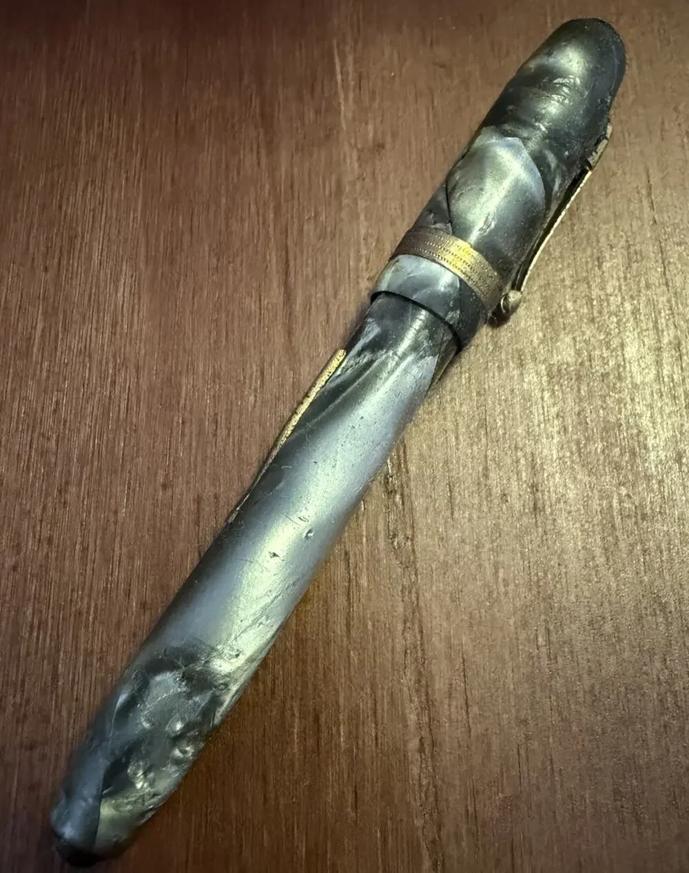 1930s Rare Welsharp Marbled Celluloid Fountain Pen w/14 K Gold Plating U.S. Made
